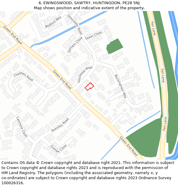6, EWINGSWOOD, SAWTRY, HUNTINGDON, PE28 5NJ: Location map and indicative extent of plot