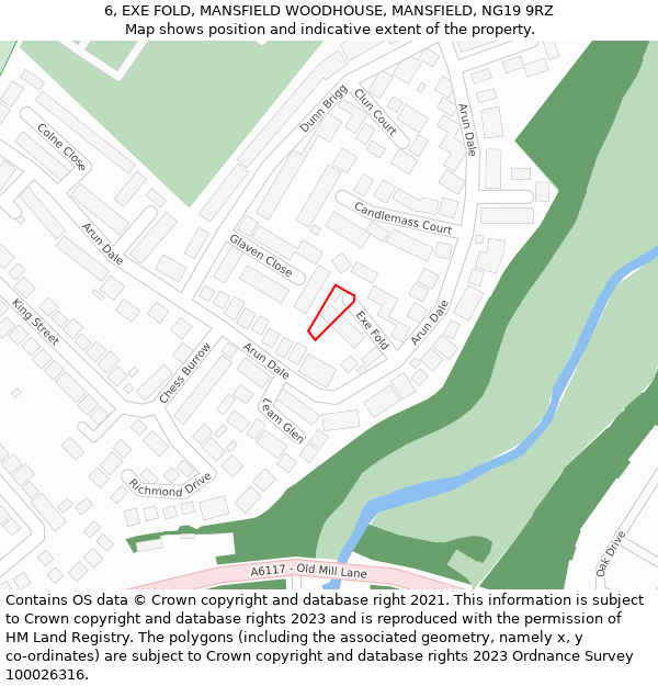 6, EXE FOLD, MANSFIELD WOODHOUSE, MANSFIELD, NG19 9RZ: Location map and indicative extent of plot