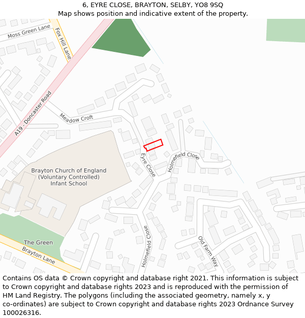 6, EYRE CLOSE, BRAYTON, SELBY, YO8 9SQ: Location map and indicative extent of plot