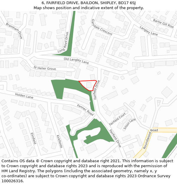 6, FAIRFIELD DRIVE, BAILDON, SHIPLEY, BD17 6SJ: Location map and indicative extent of plot