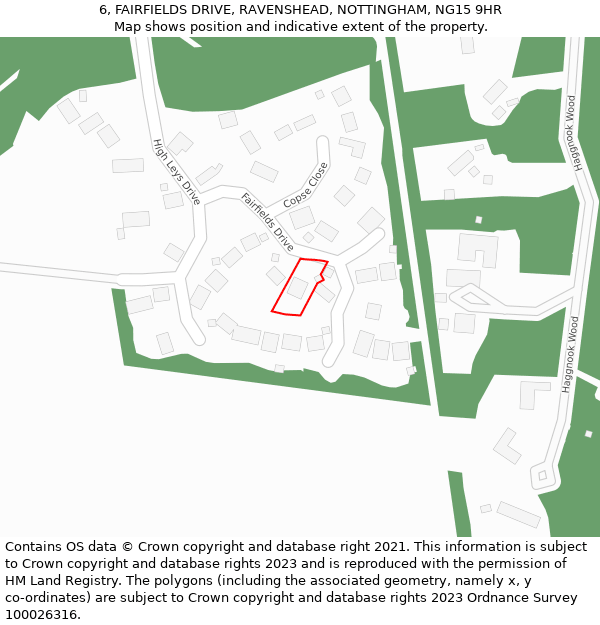 6, FAIRFIELDS DRIVE, RAVENSHEAD, NOTTINGHAM, NG15 9HR: Location map and indicative extent of plot