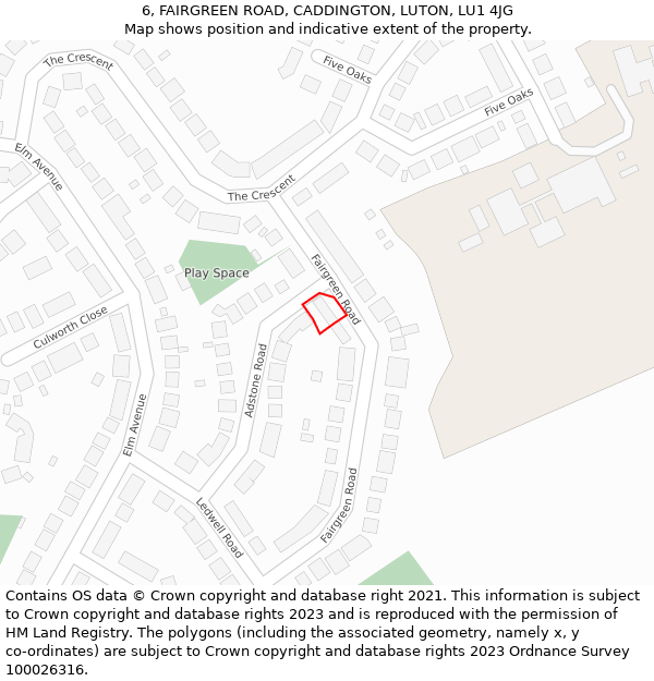 6, FAIRGREEN ROAD, CADDINGTON, LUTON, LU1 4JG: Location map and indicative extent of plot