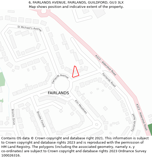 6, FAIRLANDS AVENUE, FAIRLANDS, GUILDFORD, GU3 3LX: Location map and indicative extent of plot