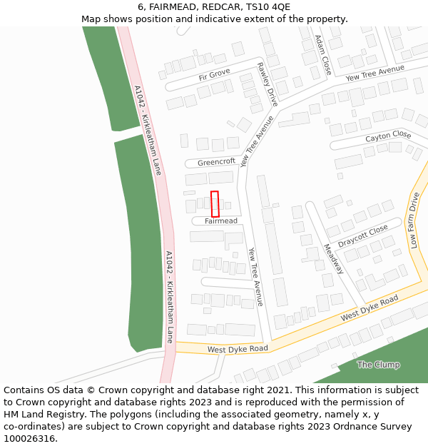 6, FAIRMEAD, REDCAR, TS10 4QE: Location map and indicative extent of plot