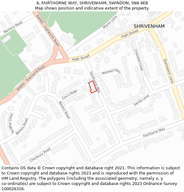 6, FAIRTHORNE WAY, SHRIVENHAM, SWINDON, SN6 8EB: Location map and indicative extent of plot