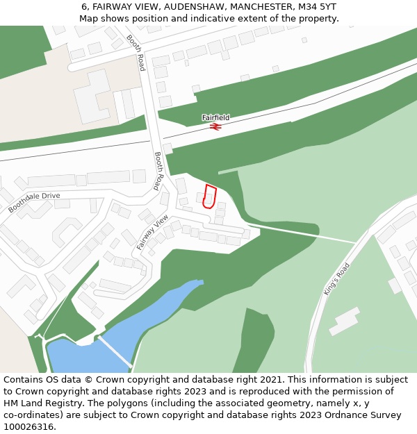 6, FAIRWAY VIEW, AUDENSHAW, MANCHESTER, M34 5YT: Location map and indicative extent of plot