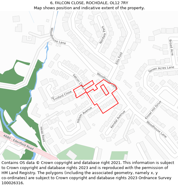 6, FALCON CLOSE, ROCHDALE, OL12 7RY: Location map and indicative extent of plot