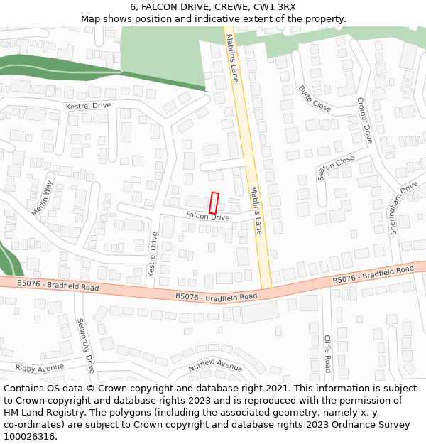 6, FALCON DRIVE, CREWE, CW1 3RX: Location map and indicative extent of plot