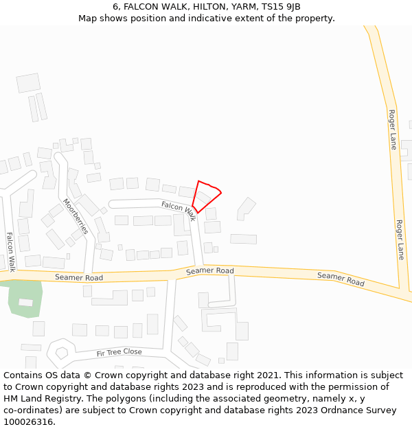 6, FALCON WALK, HILTON, YARM, TS15 9JB: Location map and indicative extent of plot