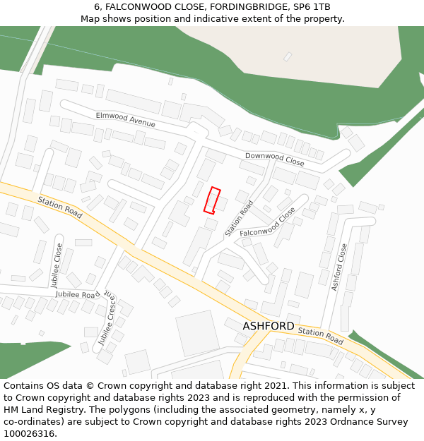 6, FALCONWOOD CLOSE, FORDINGBRIDGE, SP6 1TB: Location map and indicative extent of plot