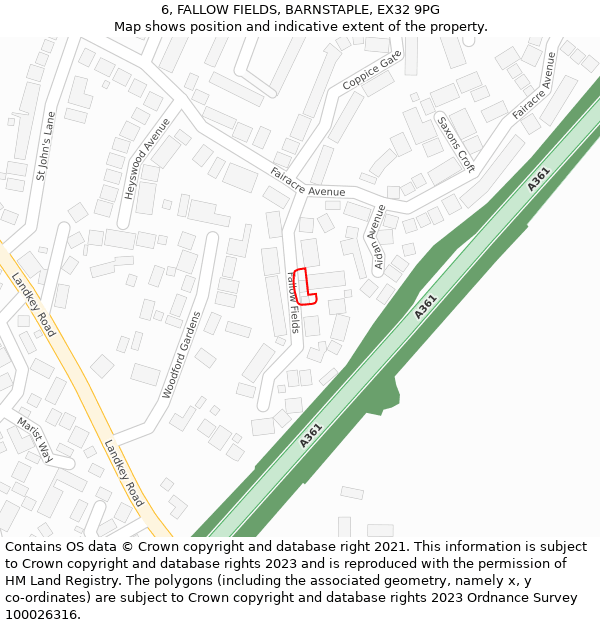 6, FALLOW FIELDS, BARNSTAPLE, EX32 9PG: Location map and indicative extent of plot