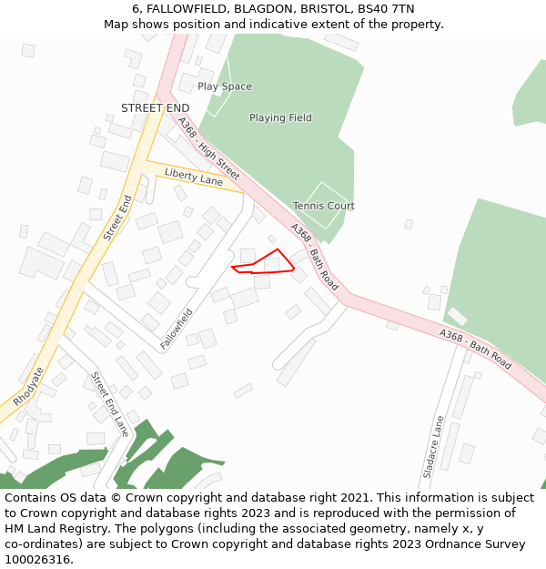 6, FALLOWFIELD, BLAGDON, BRISTOL, BS40 7TN: Location map and indicative extent of plot