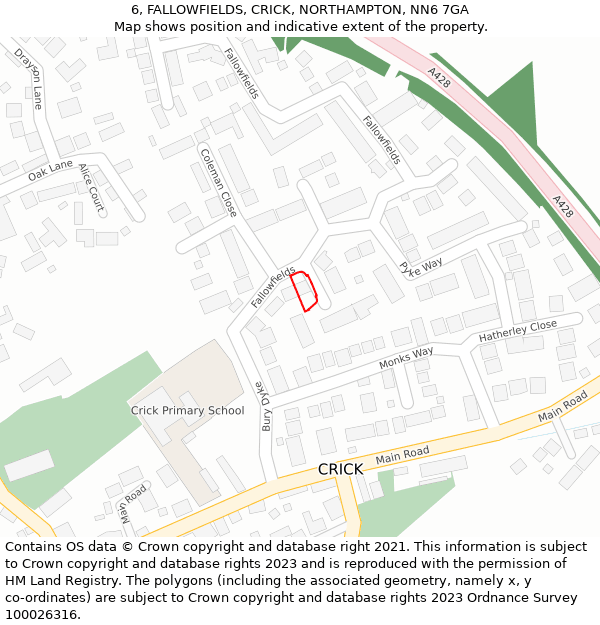 6, FALLOWFIELDS, CRICK, NORTHAMPTON, NN6 7GA: Location map and indicative extent of plot