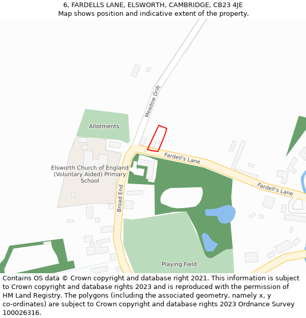 6, FARDELLS LANE, ELSWORTH, CAMBRIDGE, CB23 4JE: Location map and indicative extent of plot