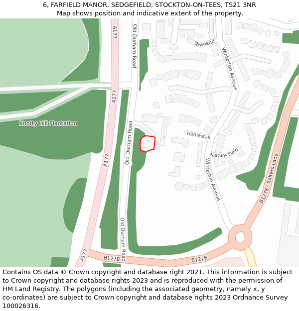 6, FARFIELD MANOR, SEDGEFIELD, STOCKTON-ON-TEES, TS21 3NR: Location map and indicative extent of plot