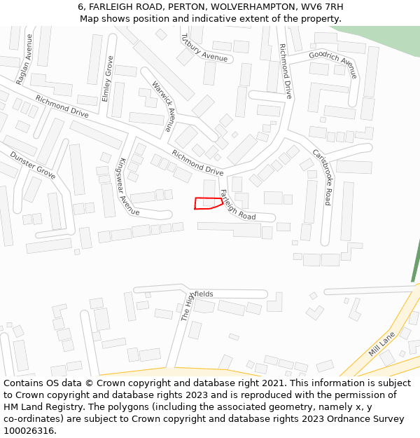 6, FARLEIGH ROAD, PERTON, WOLVERHAMPTON, WV6 7RH: Location map and indicative extent of plot
