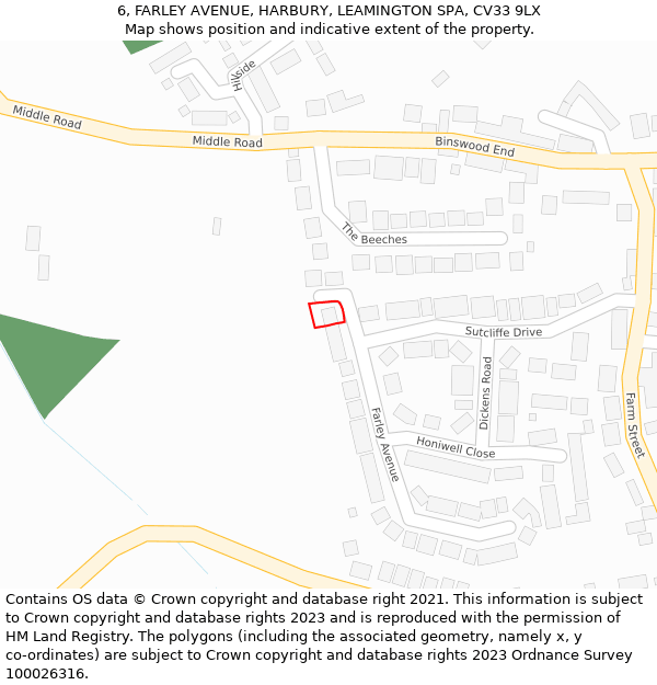 6, FARLEY AVENUE, HARBURY, LEAMINGTON SPA, CV33 9LX: Location map and indicative extent of plot
