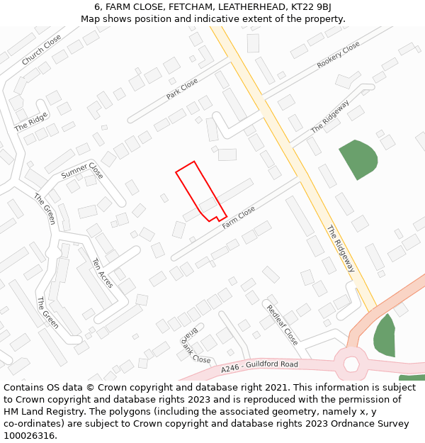 6, FARM CLOSE, FETCHAM, LEATHERHEAD, KT22 9BJ: Location map and indicative extent of plot