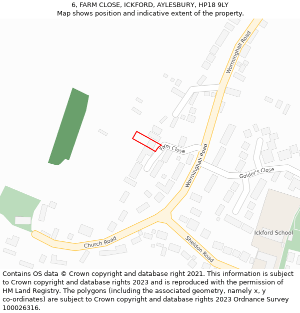 6, FARM CLOSE, ICKFORD, AYLESBURY, HP18 9LY: Location map and indicative extent of plot