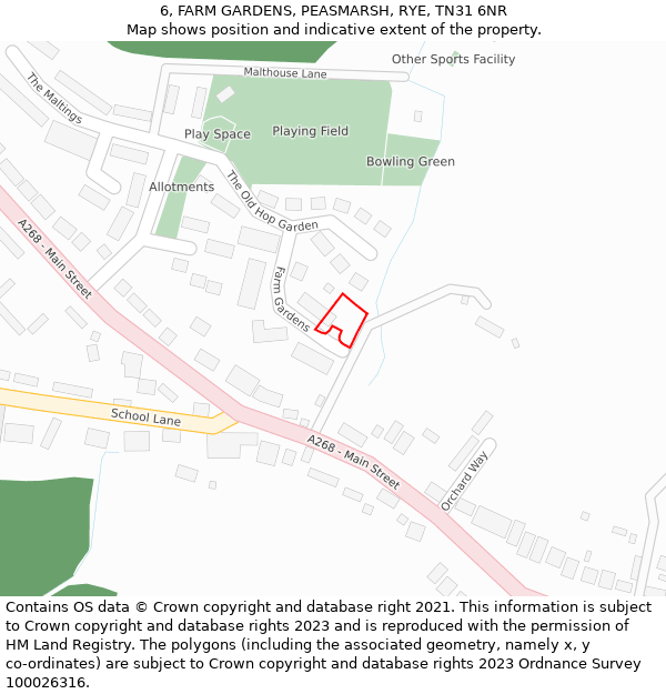 6, FARM GARDENS, PEASMARSH, RYE, TN31 6NR: Location map and indicative extent of plot