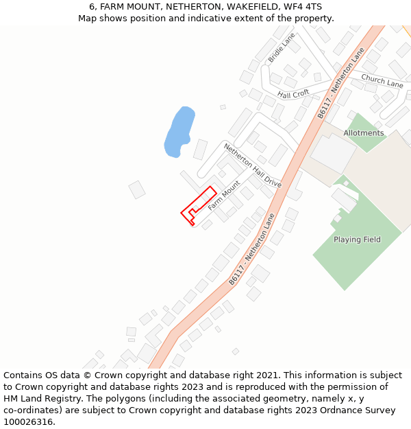 6, FARM MOUNT, NETHERTON, WAKEFIELD, WF4 4TS: Location map and indicative extent of plot