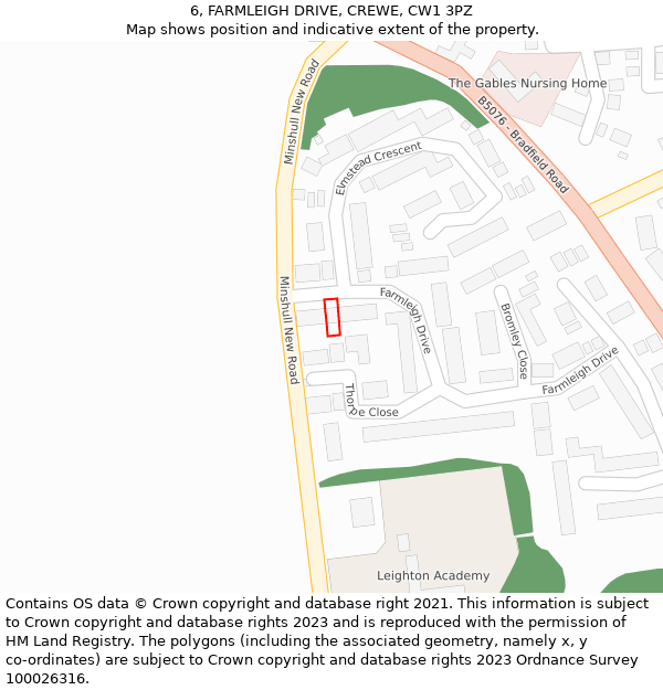 6, FARMLEIGH DRIVE, CREWE, CW1 3PZ: Location map and indicative extent of plot