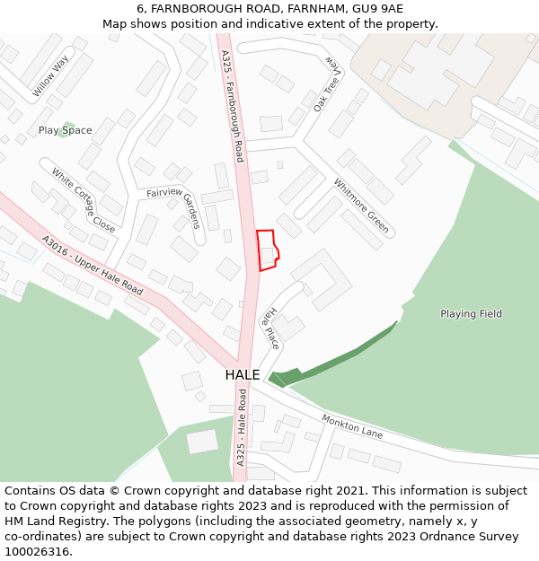 6, FARNBOROUGH ROAD, FARNHAM, GU9 9AE: Location map and indicative extent of plot