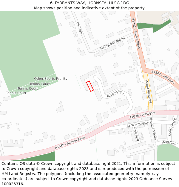 6, FARRANTS WAY, HORNSEA, HU18 1DG: Location map and indicative extent of plot
