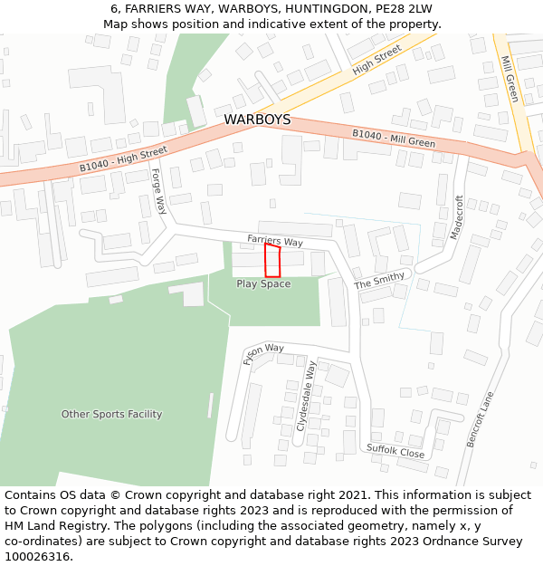 6, FARRIERS WAY, WARBOYS, HUNTINGDON, PE28 2LW: Location map and indicative extent of plot