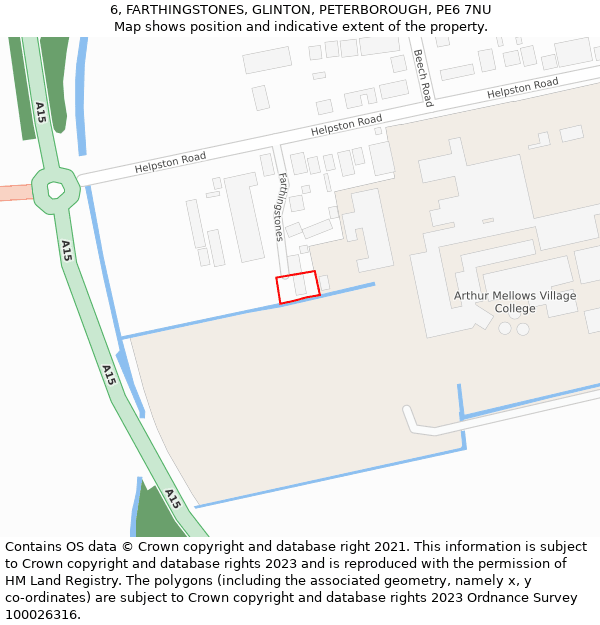 6, FARTHINGSTONES, GLINTON, PETERBOROUGH, PE6 7NU: Location map and indicative extent of plot