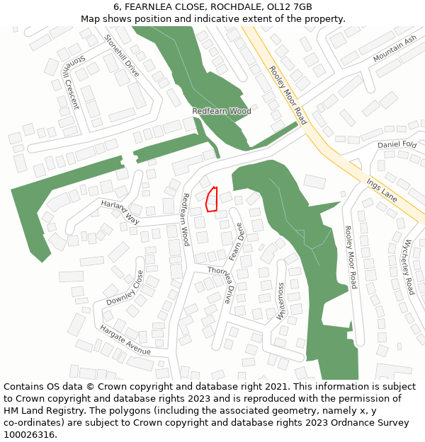 6, FEARNLEA CLOSE, ROCHDALE, OL12 7GB: Location map and indicative extent of plot