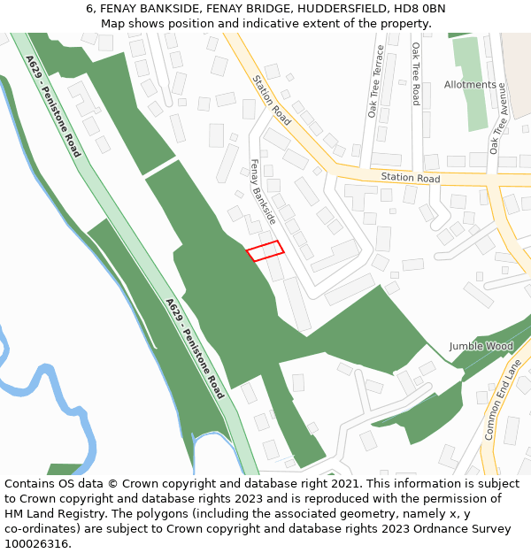 6, FENAY BANKSIDE, FENAY BRIDGE, HUDDERSFIELD, HD8 0BN: Location map and indicative extent of plot