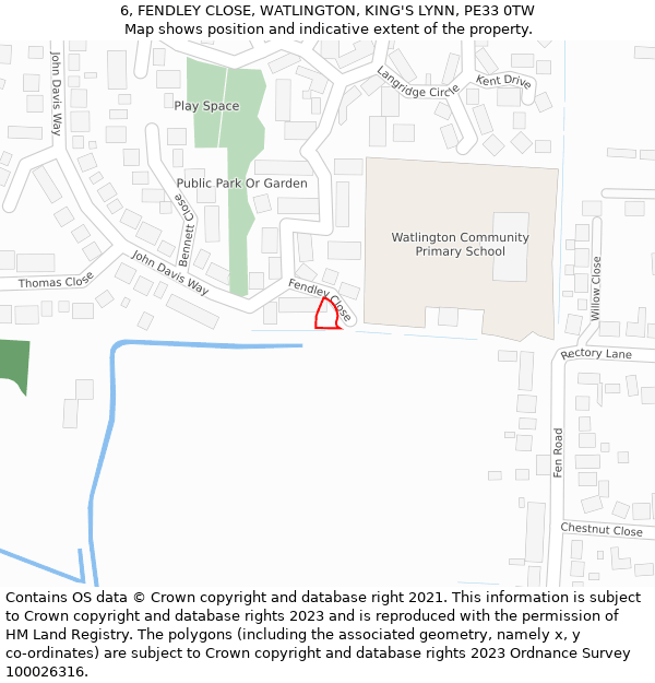 6, FENDLEY CLOSE, WATLINGTON, KING'S LYNN, PE33 0TW: Location map and indicative extent of plot