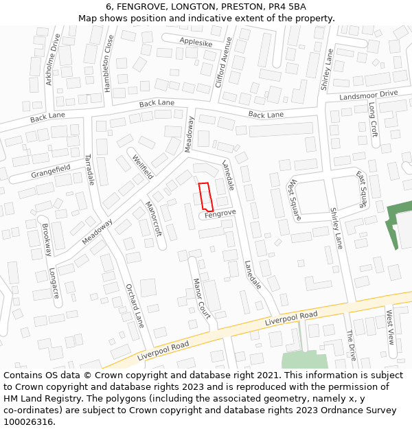 6, FENGROVE, LONGTON, PRESTON, PR4 5BA: Location map and indicative extent of plot
