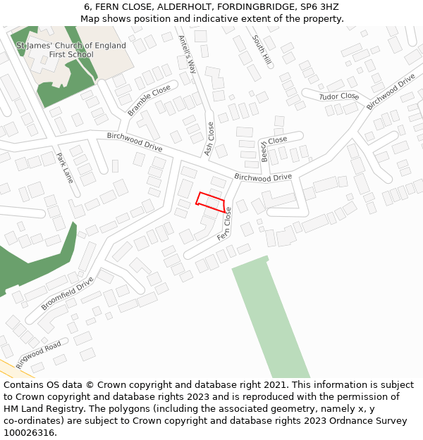 6, FERN CLOSE, ALDERHOLT, FORDINGBRIDGE, SP6 3HZ: Location map and indicative extent of plot