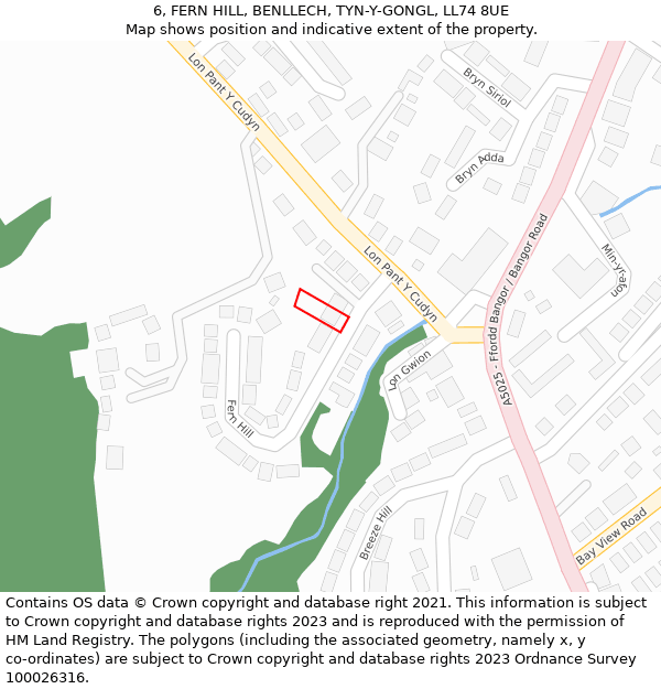 6, FERN HILL, BENLLECH, TYN-Y-GONGL, LL74 8UE: Location map and indicative extent of plot