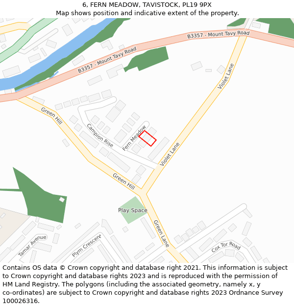 6, FERN MEADOW, TAVISTOCK, PL19 9PX: Location map and indicative extent of plot
