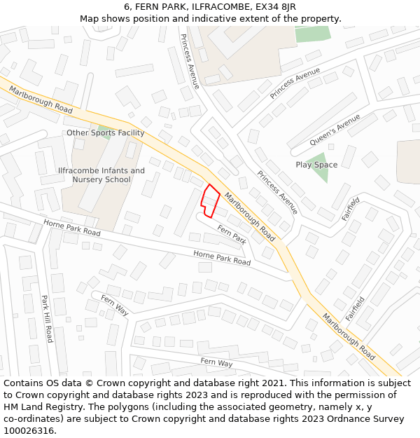 6, FERN PARK, ILFRACOMBE, EX34 8JR: Location map and indicative extent of plot