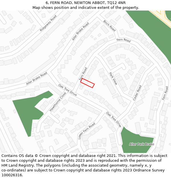 6, FERN ROAD, NEWTON ABBOT, TQ12 4NR: Location map and indicative extent of plot