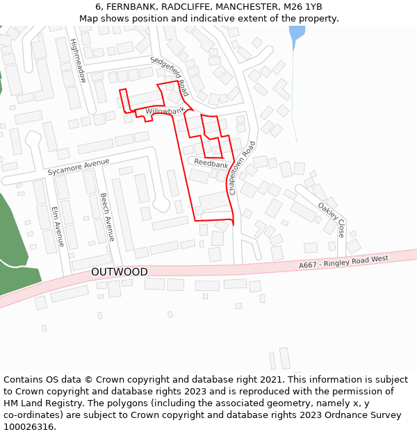 6, FERNBANK, RADCLIFFE, MANCHESTER, M26 1YB: Location map and indicative extent of plot