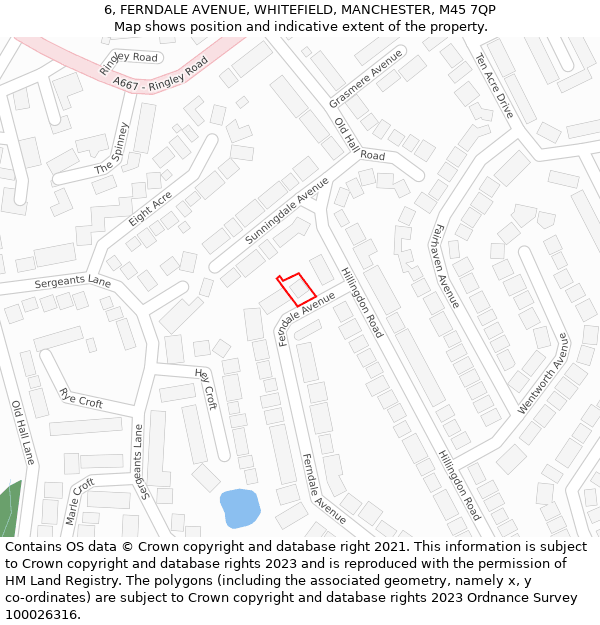 6, FERNDALE AVENUE, WHITEFIELD, MANCHESTER, M45 7QP: Location map and indicative extent of plot