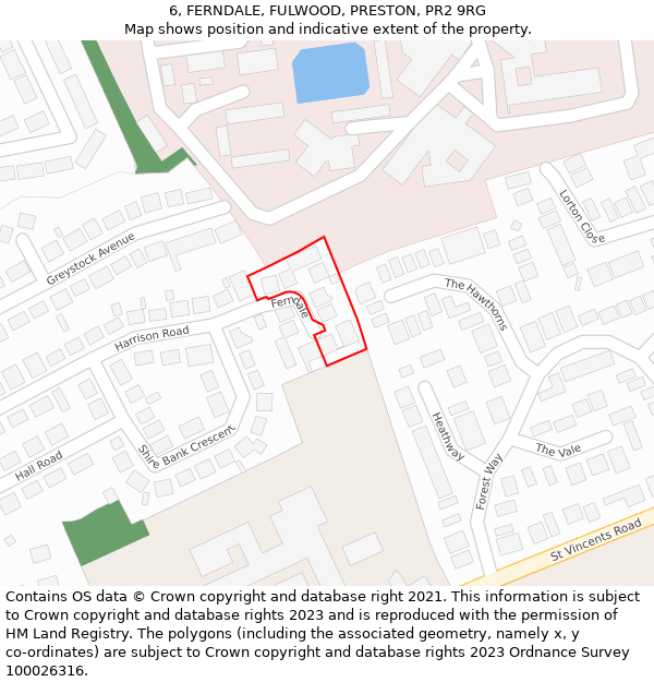 6, FERNDALE, FULWOOD, PRESTON, PR2 9RG: Location map and indicative extent of plot