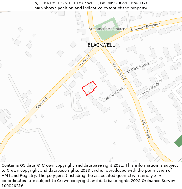 6, FERNDALE GATE, BLACKWELL, BROMSGROVE, B60 1GY: Location map and indicative extent of plot