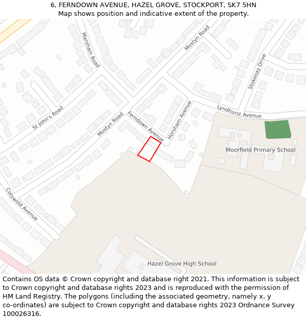 6, FERNDOWN AVENUE, HAZEL GROVE, STOCKPORT, SK7 5HN: Location map and indicative extent of plot