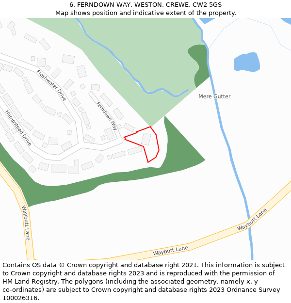 6, FERNDOWN WAY, WESTON, CREWE, CW2 5GS: Location map and indicative extent of plot