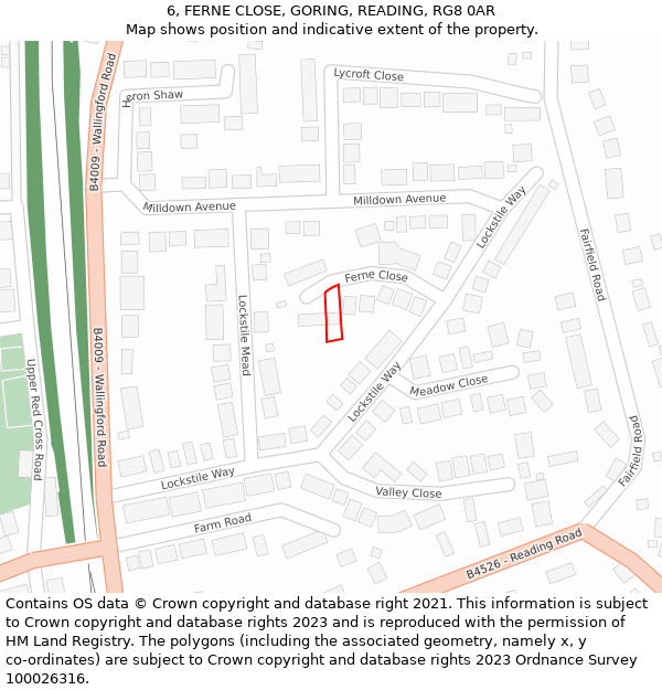 6, FERNE CLOSE, GORING, READING, RG8 0AR: Location map and indicative extent of plot