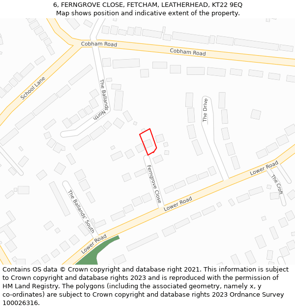 6, FERNGROVE CLOSE, FETCHAM, LEATHERHEAD, KT22 9EQ: Location map and indicative extent of plot