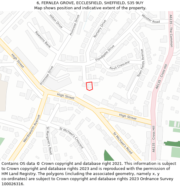6, FERNLEA GROVE, ECCLESFIELD, SHEFFIELD, S35 9UY: Location map and indicative extent of plot
