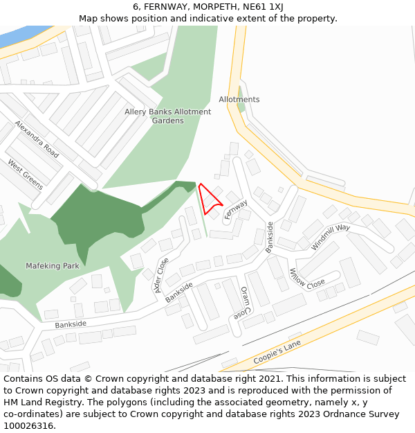 6, FERNWAY, MORPETH, NE61 1XJ: Location map and indicative extent of plot