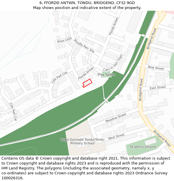 6, FFORDD ANTWN, TONDU, BRIDGEND, CF32 9GD: Location map and indicative extent of plot